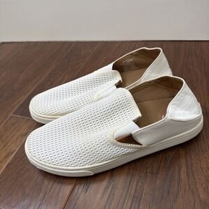 Olukai Slip On Sneakers Pehuea Women's 9 White Minimalist Coastal Travel Beach
